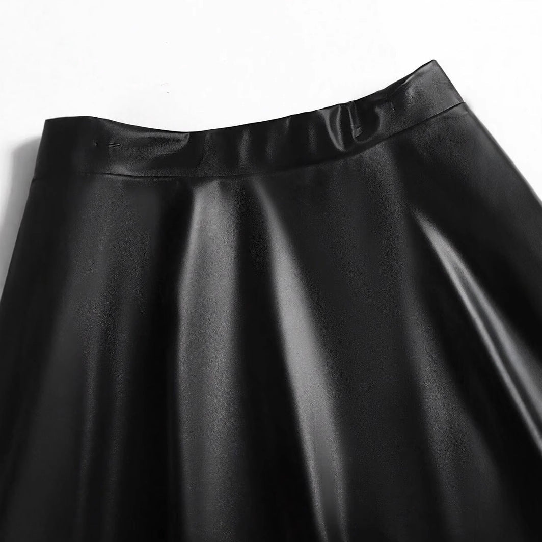 Women's Faux Leather Party Skirt with Flared Hem and High Waist Lune London