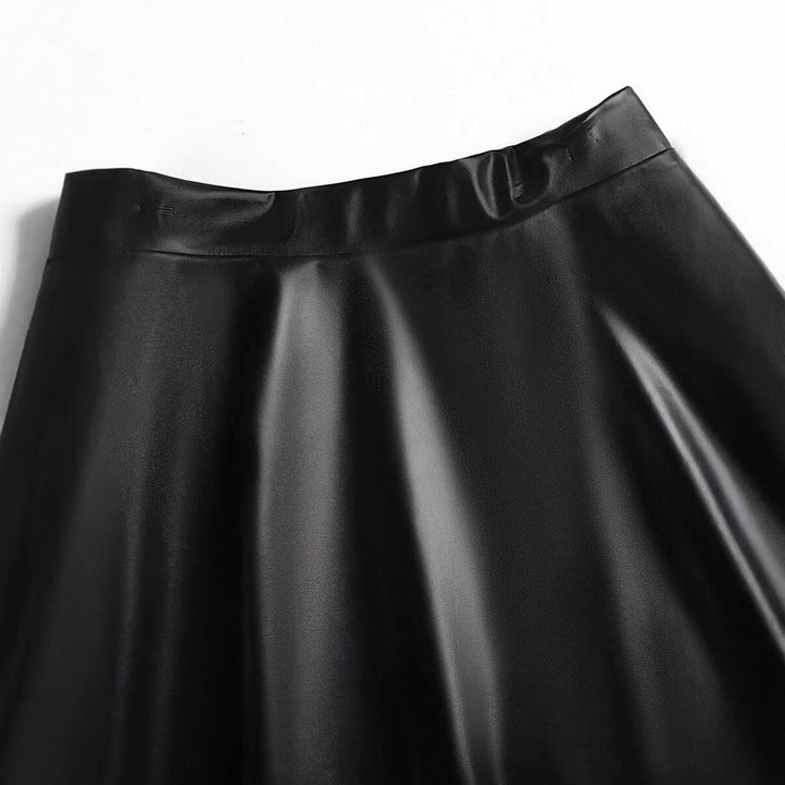 Women's Faux Leather Party Skirt with Flared Hem and High Waist Lune London
