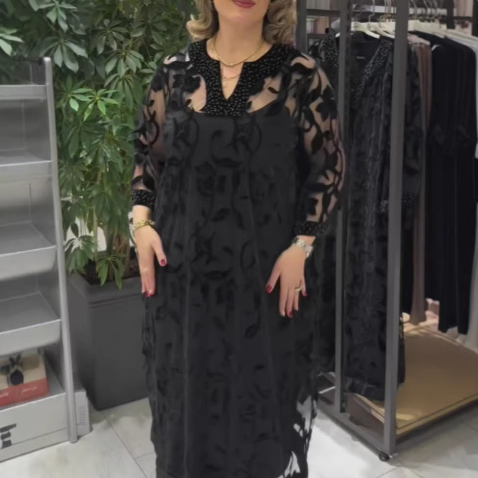 Robe maxi élégante pour femme en voile avec des embellissements en dentelle Chic & Stil