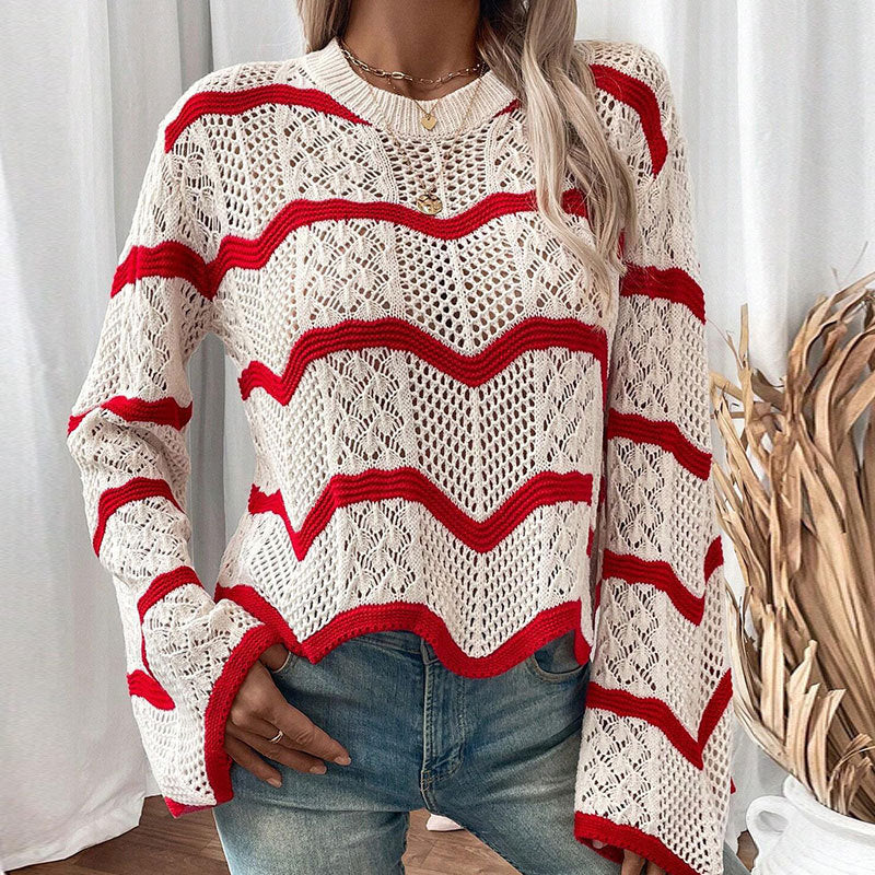 Pull en tricot premium pour femmes avec motif en vagues et détails tendance Chic & Stil