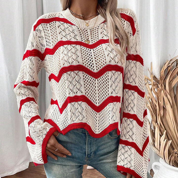 Pull en tricot premium pour femmes avec motif en vagues et détails tendance Chic & Stil