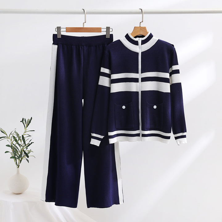 Knitted sports leisure set for women with ribbed design and practical pockets Lune London