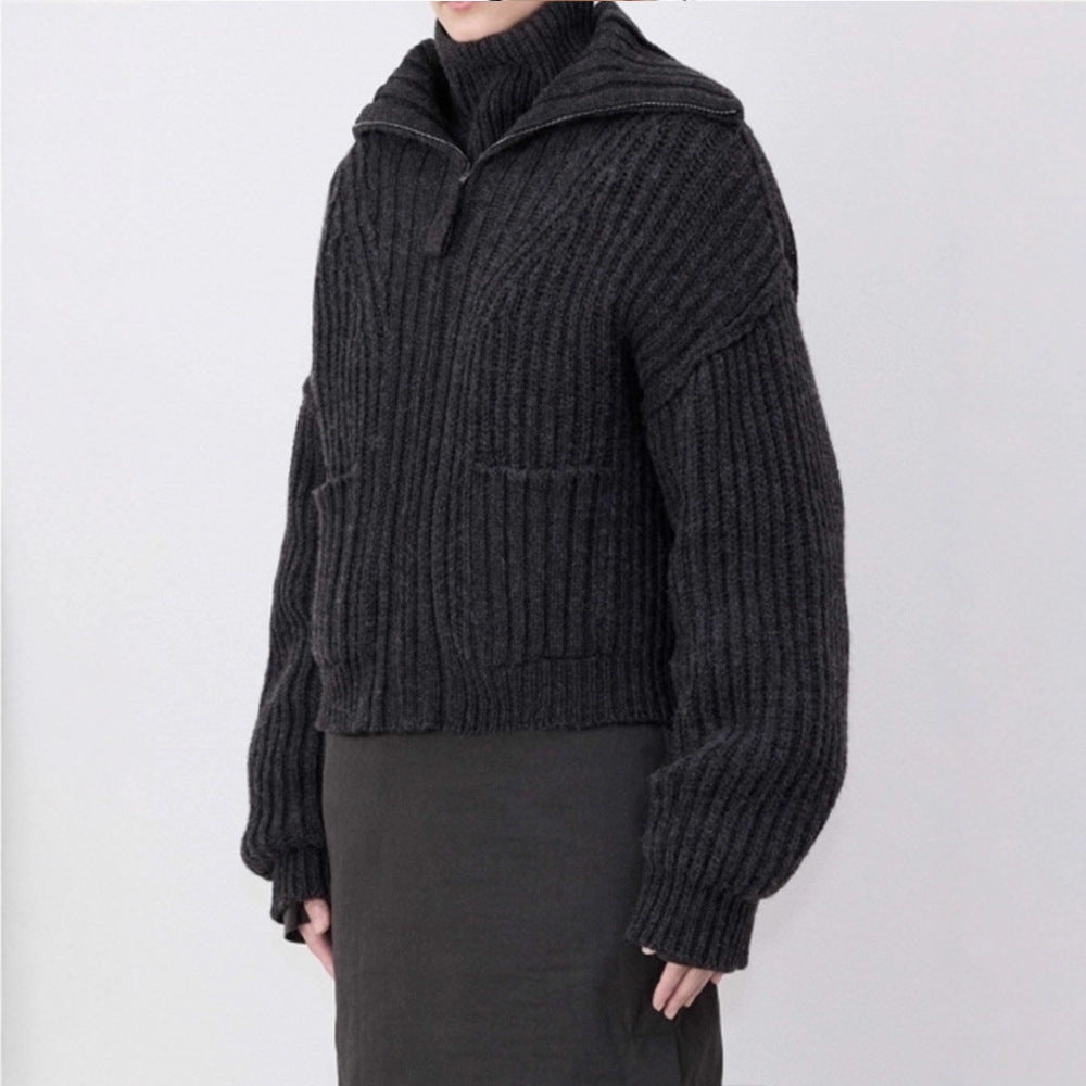 Pull en maille épaisse à la mode pour femmes avec col montant et poches pratiques Chic & Stil