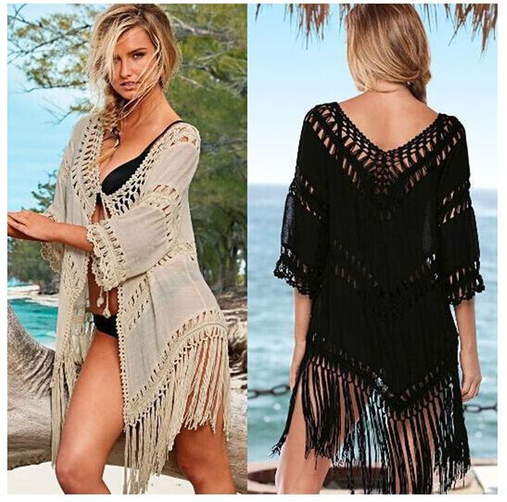 Women Bohemian Crochet Fringe Kimono Lune London