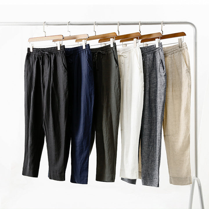 Casual linen pants for women with an elastic waist and practical side pockets Lune London