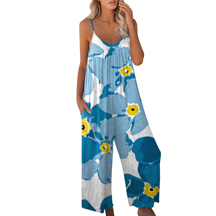 Ladies summer jumpsuit with floral design and practical pockets Lune London