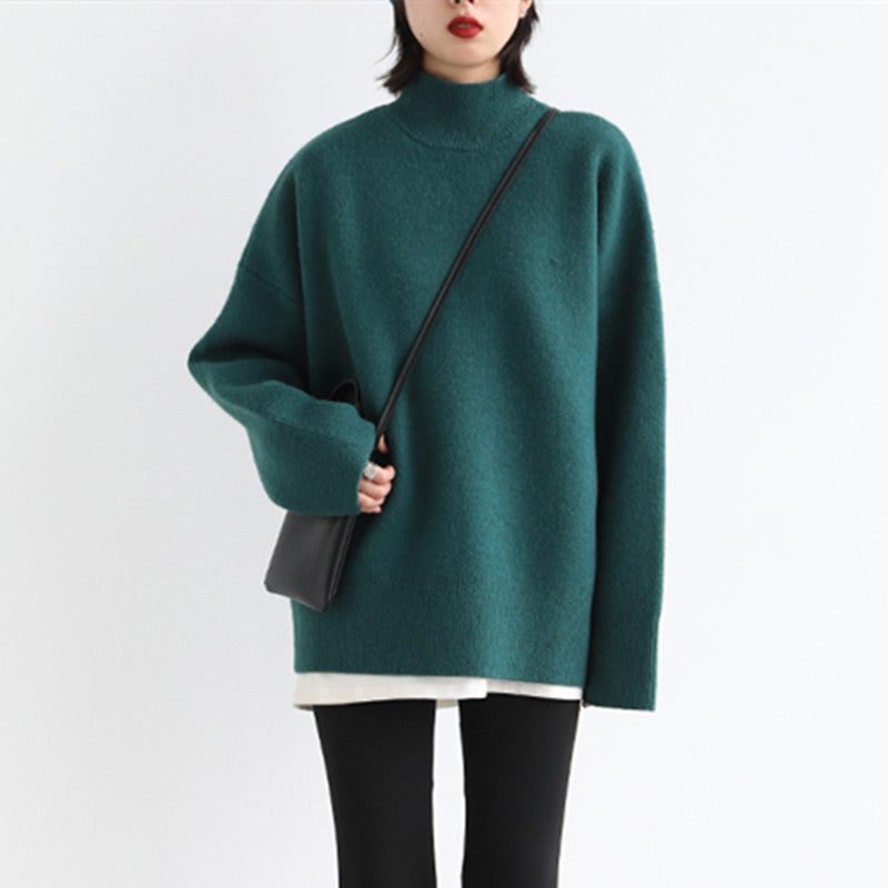 Sweater en maille épaisse pour femmes avec col roulé haut et épaules tombantes Chic & Stil