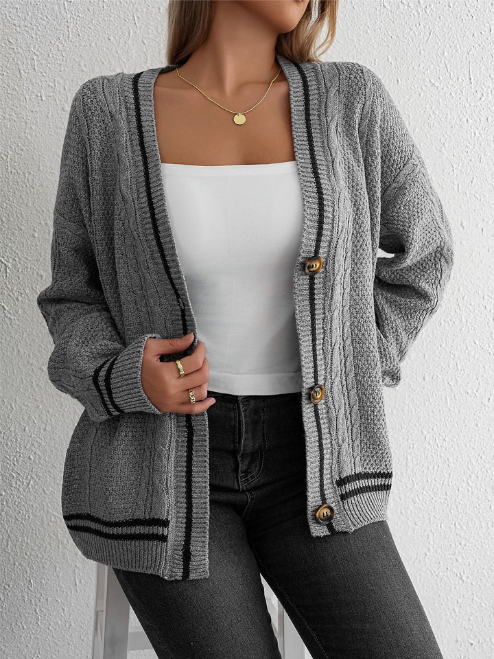 Chunky knit cardigan for women with contrasting details Lune London