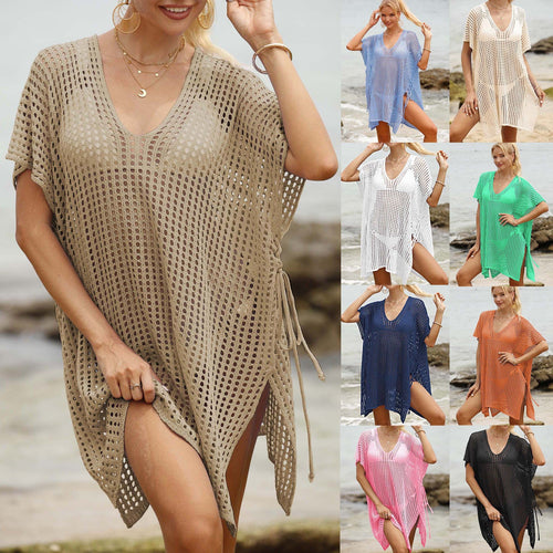 Women Airy Beach Cover-Up Made of Open Net Design with Side Ties Lune London