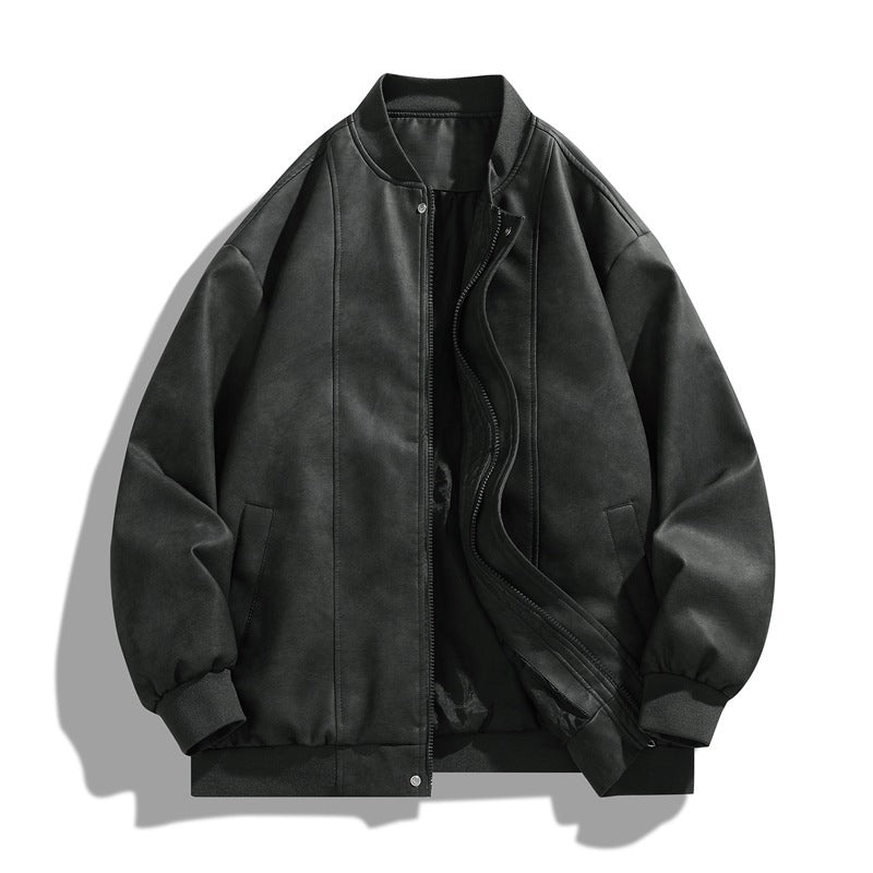 Casual synthetic leather jacket for men with elastic cuffs and practical pockets Lune London