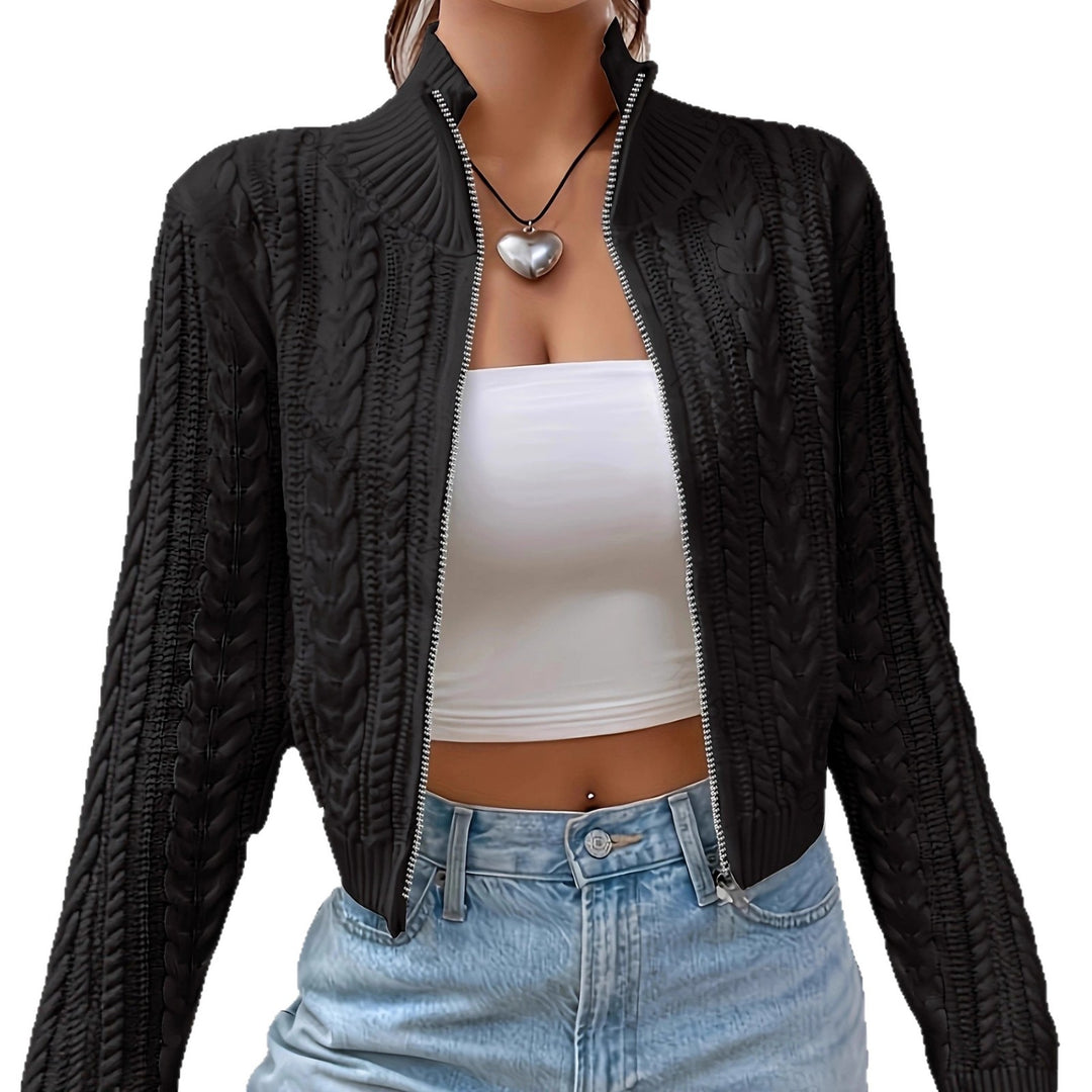 Trendy zip-up women's knit jacket with rich detail structure Lune London