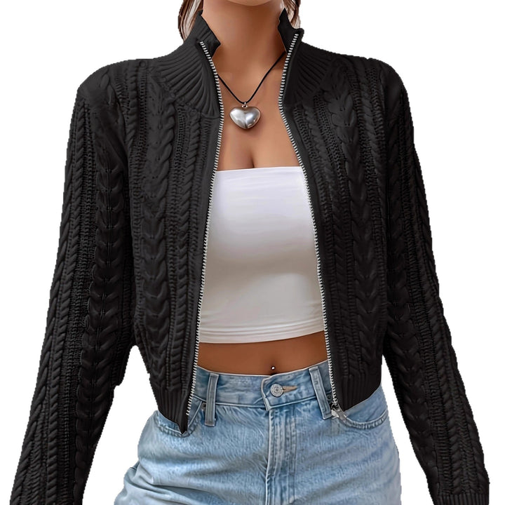 Trendy zip-up women's knit jacket with rich detail structure Lune London