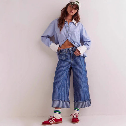 Ladies elegant wide-cut jeans with sewn-on stripes Lune London