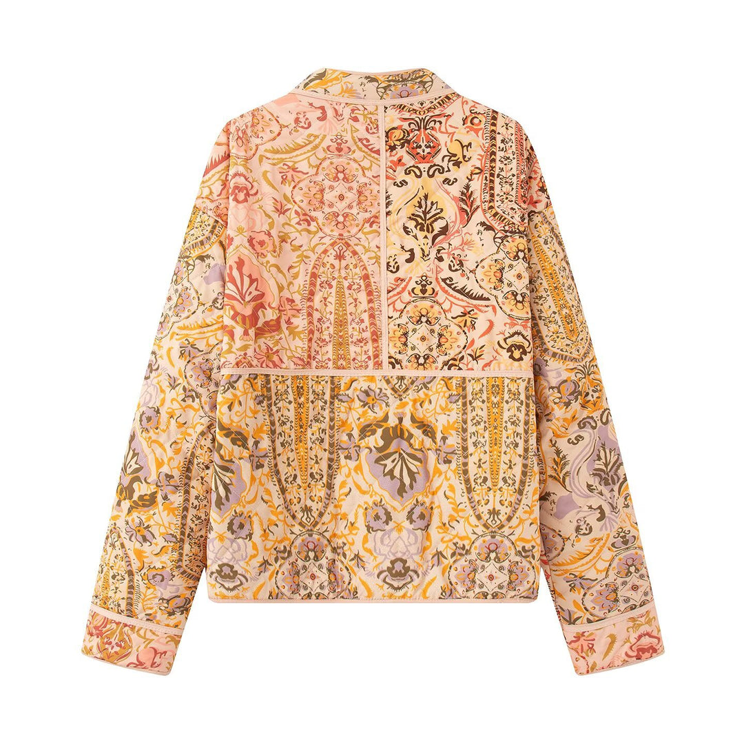 Quilted transitional jacket for women with floral pattern and practical pockets Lune London