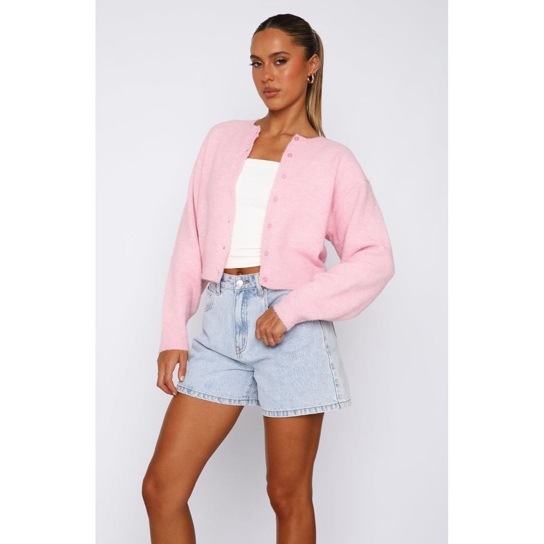 Lune London women's knitted cropped cardigan with button closure