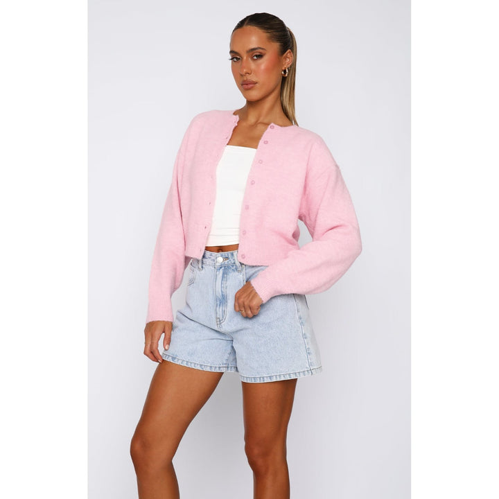 Lune London women's knitted cropped cardigan with button closure