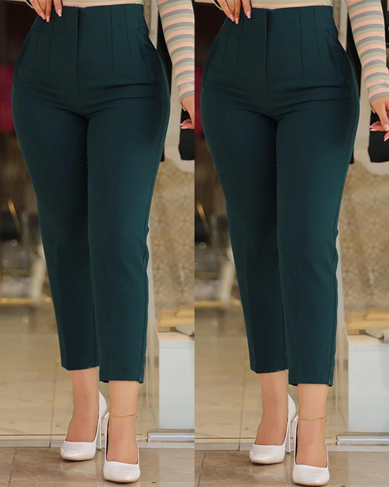 Women's High-Waisted Slim-Fit Trousers with Integrated Pleats Lune London