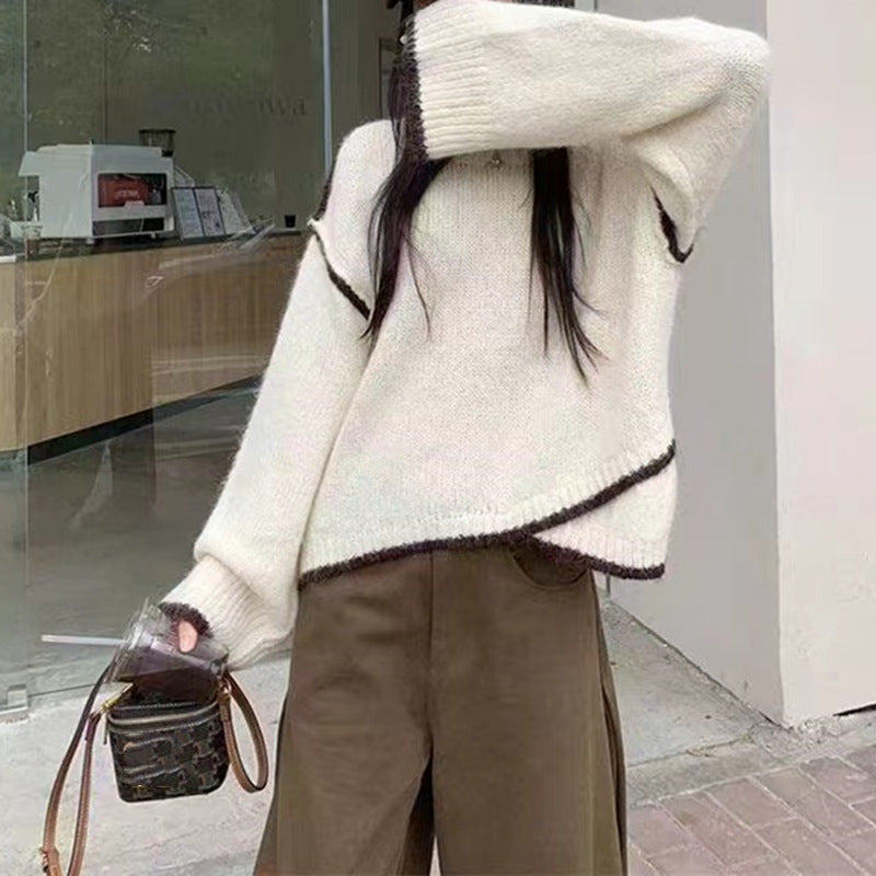 Pull en maille lâche pour femmes avec bord contrastant Chic & Stil