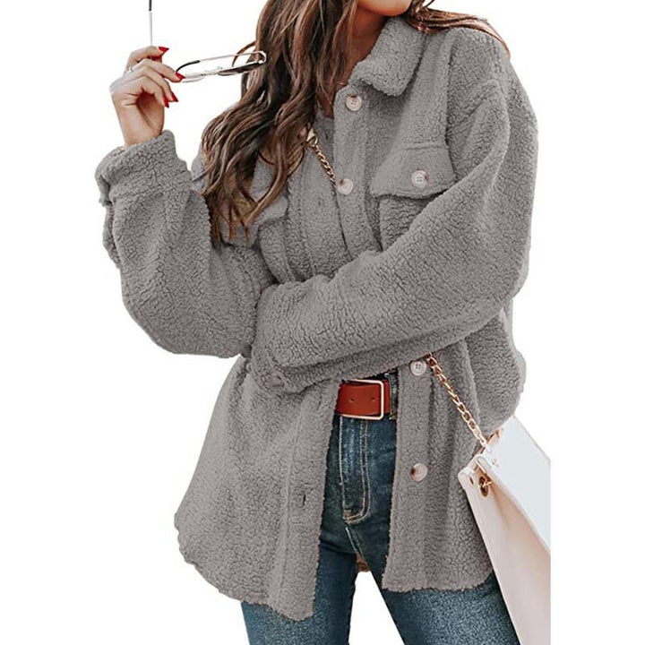 Ladies Comfortable Fleece Jacket with Practical Pockets and Chic Button Placket Style