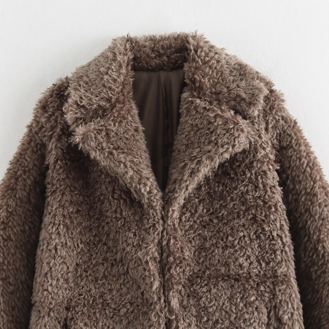 Ladies cozy fleece jacket with elegant collar Lune London