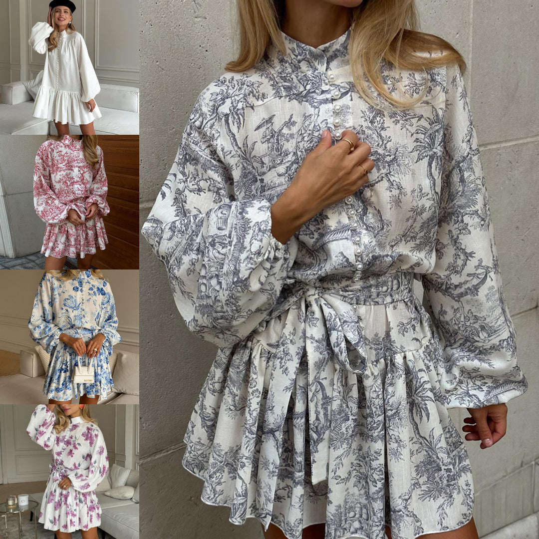 Sheath dress for women with Victorian collar and ruffled hem Lune London