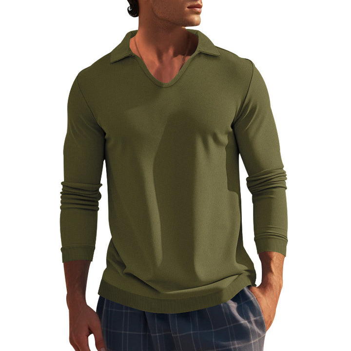 Men's long sleeve T-shirt with modern V neck and textured design Lune London