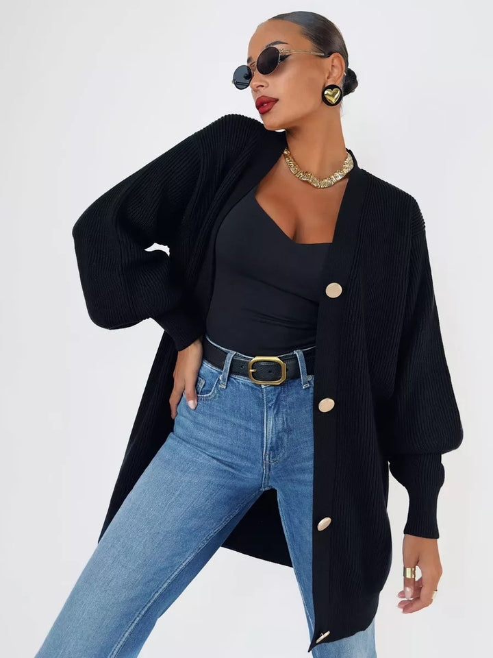 Oversized knit jacket for women with decorative buttons Lune London