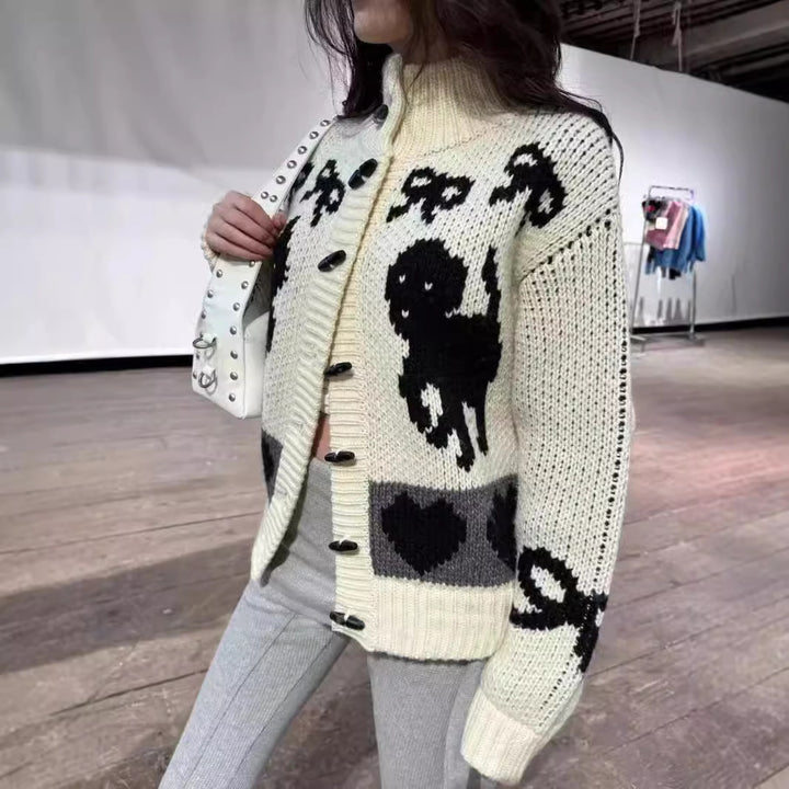 Cardigan femme avec des motifs animaux tendance et col haut Chic & Stil