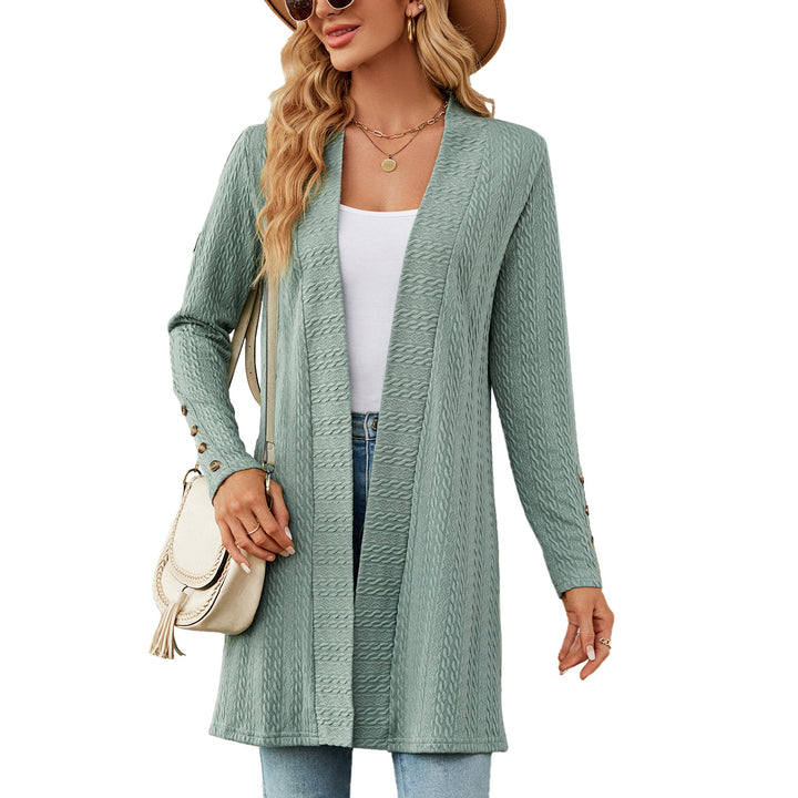 Ladies' knitted coat with trendy braid pattern and elegant button details Lune London