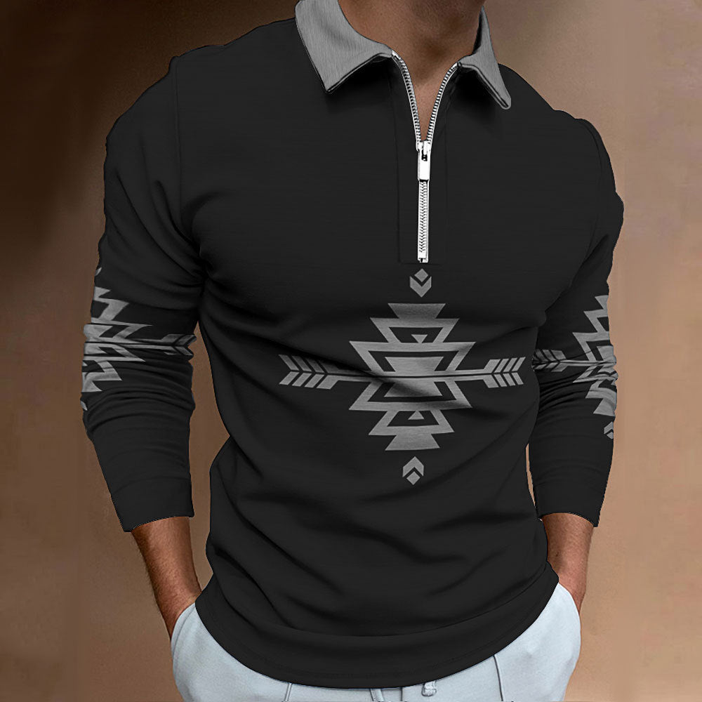 Long sleeve shirt for men with a modern ethnic design and a high-quality zipper Lune London
