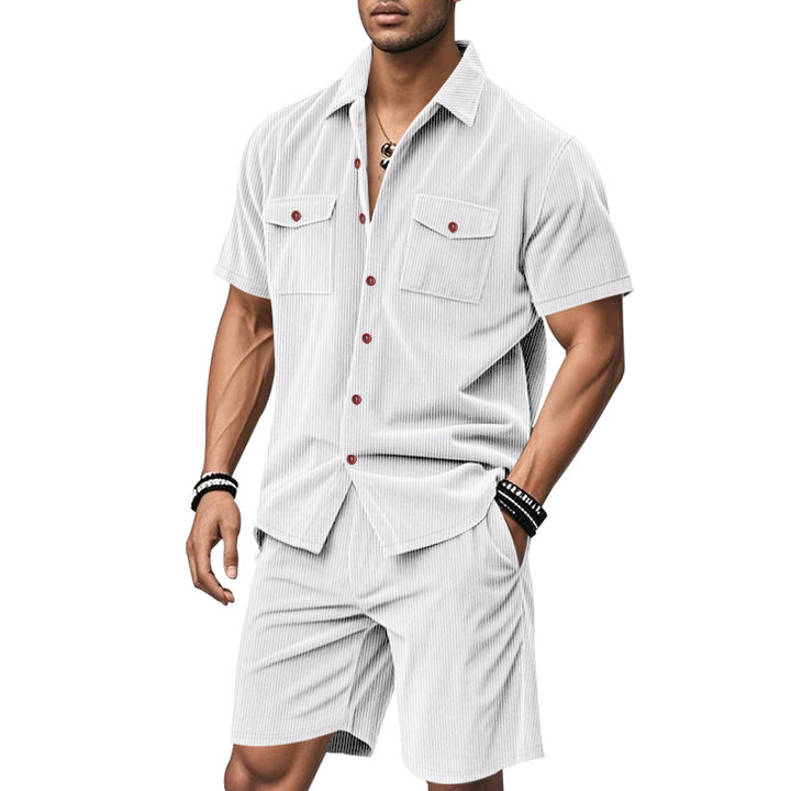 Casual men's outfit with textured top and shorts Lune London