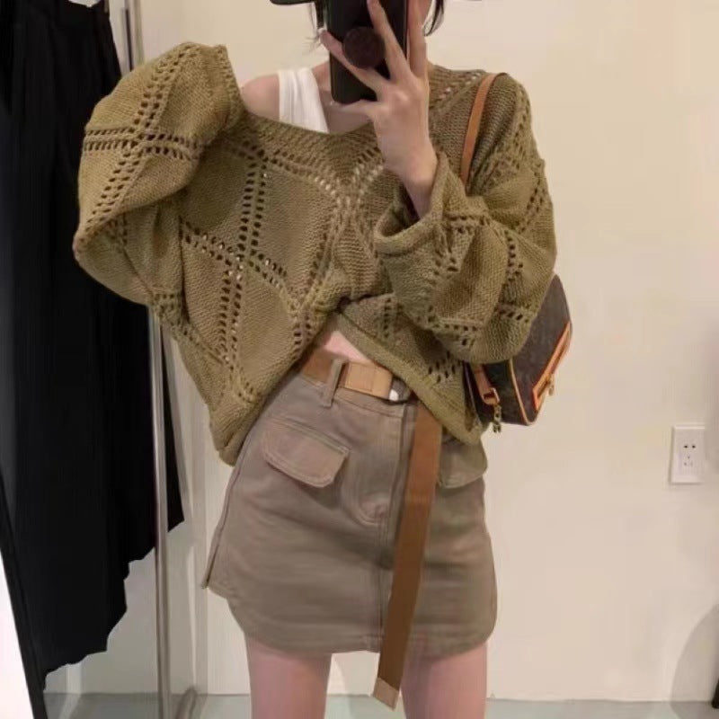 Casual knit sweater for women with air stitch pattern Lune London
