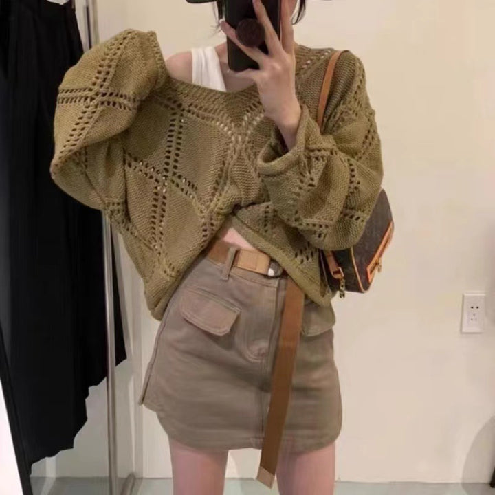 Casual knit sweater for women with air stitch pattern Lune London