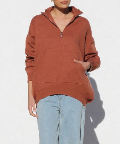 Women Oversized sweater with half-zip and kangaroo pocket Lune London