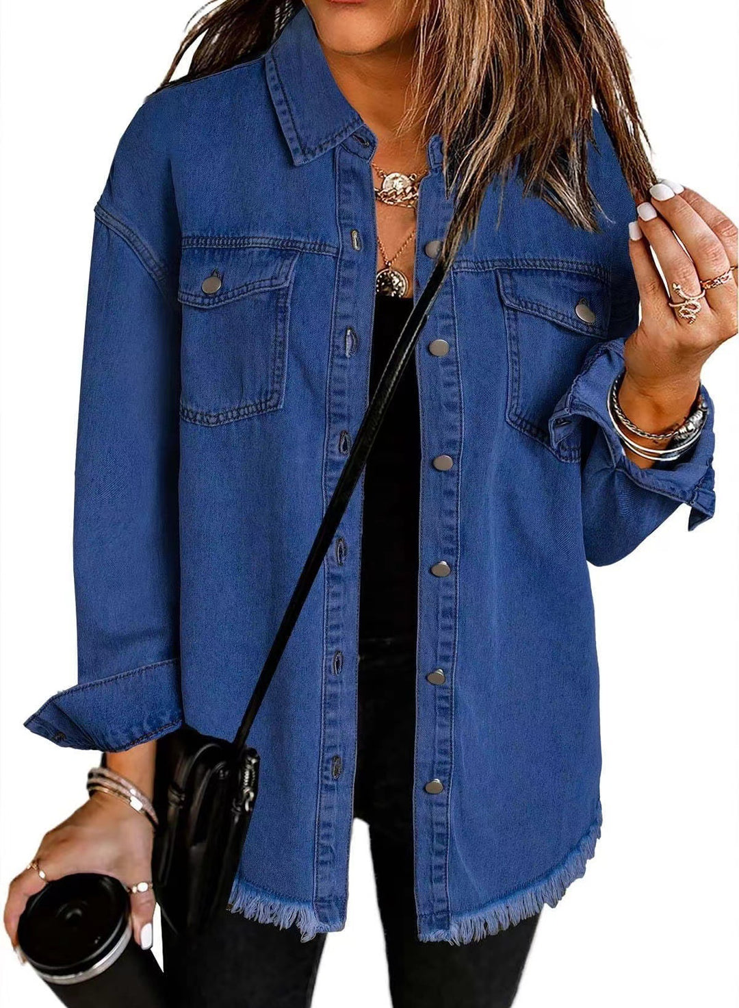 Casual denim shirt for women with frayed edges and convenient chest pockets Lune London