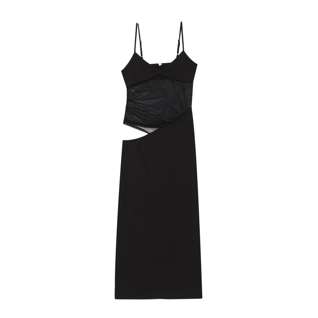 Maxi dress for women with refined asymmetrical design and elegant spaghetti straps Lune London
