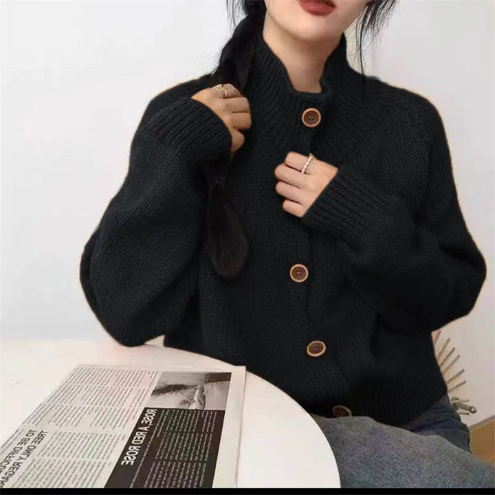 Lady cozy high collar cardigan with button details Lune London