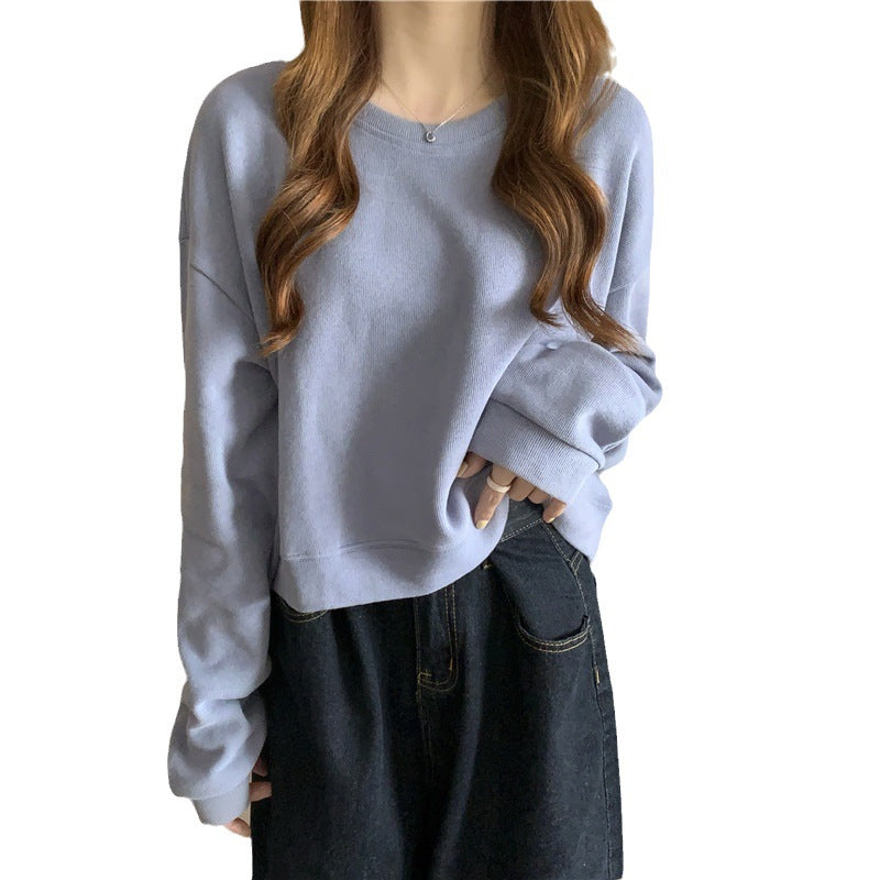 Women's casual cropped sweater made of soft cotton blend with stylish round neckline Lune London