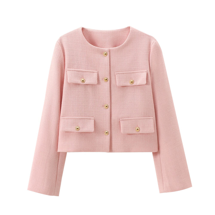 Transitional jacket for ladies with classic button details and practical flap pockets Lune London