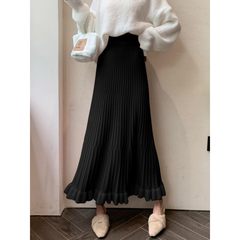 Jupe midi plissée pour femmes avec ourlet volumineux et ceinture élastique Chic & Stil