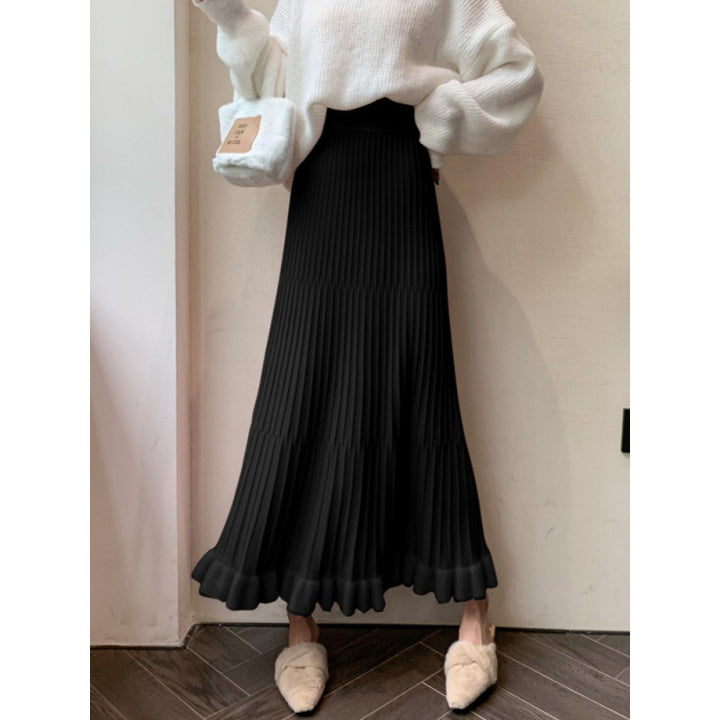 Jupe midi plissée pour femmes avec ourlet volumineux et ceinture élastique Chic & Stil