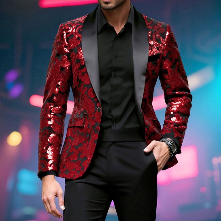 Shimmering suit blazer for men with sequin floral patterns Lune London