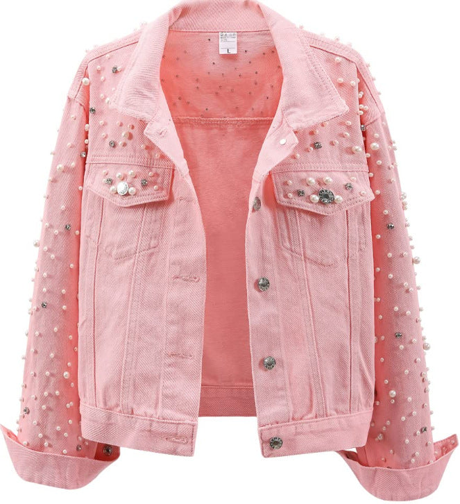 Veste en denim pour femmes avec des embellissements en perles Chic & Stil