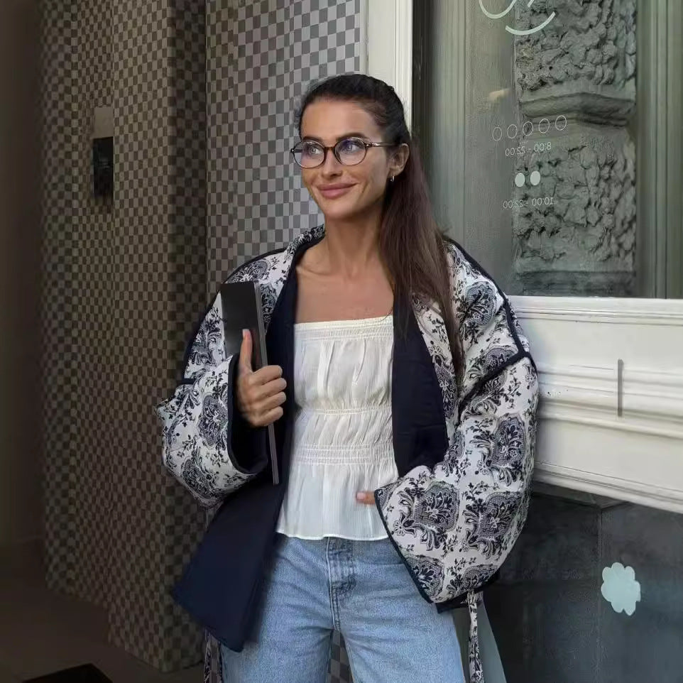 Veste chic pour femmes avec motif floral et ceinture ajustable Chic & Stil