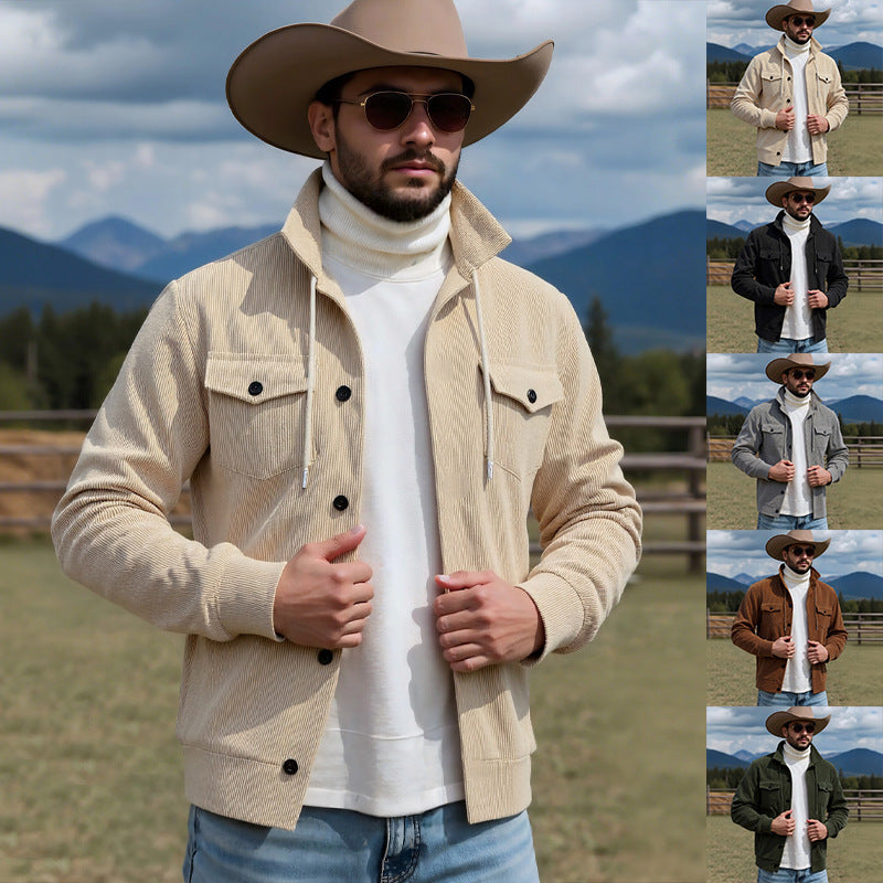 Men's cord jacket with practical chest pockets and drawstring Chic and style