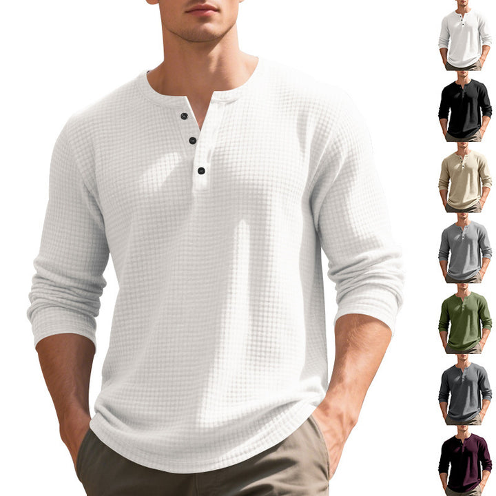 Casual long sleeve Henley T-shirt for men with textured design Lune London