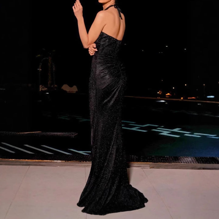 Glamour maxi dress for women with deep V-neck and side slit Lune London