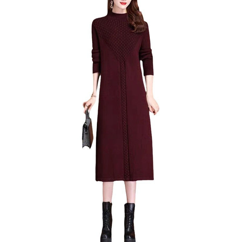 Maxi knit dress for women with high collar and elegant braided details Lune London