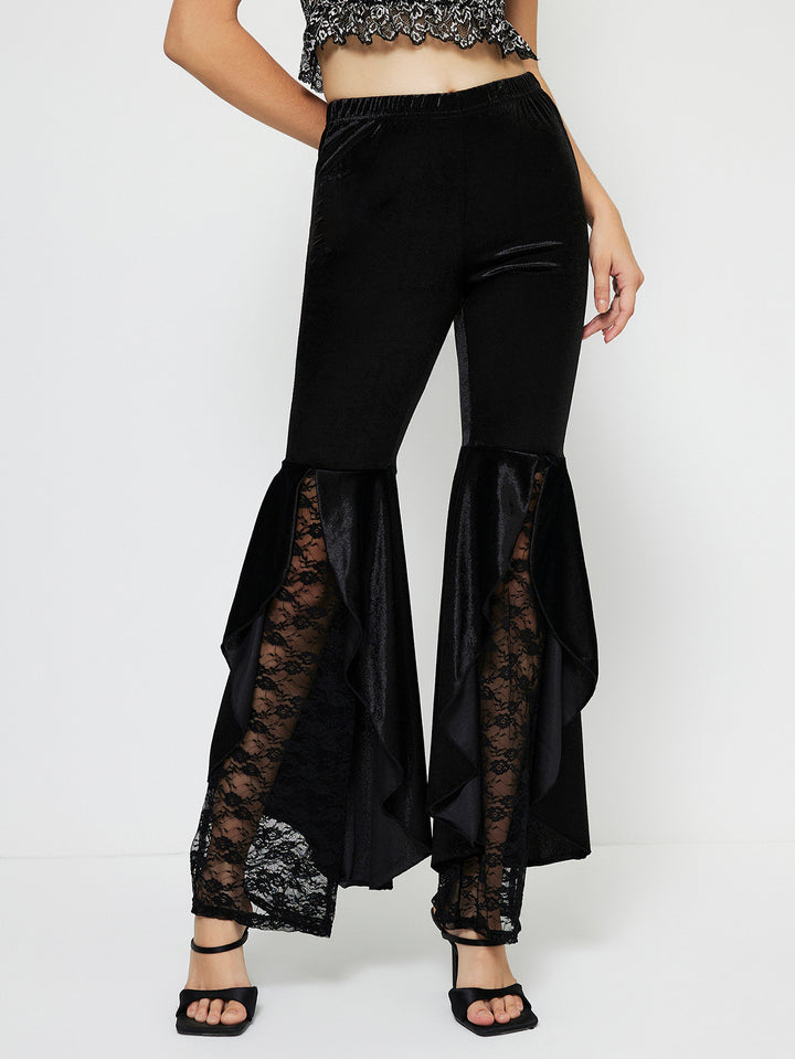 Pantalons palazzo taille haute élégants pour femmes avec inserts en dentelle transparente Chic & Stil