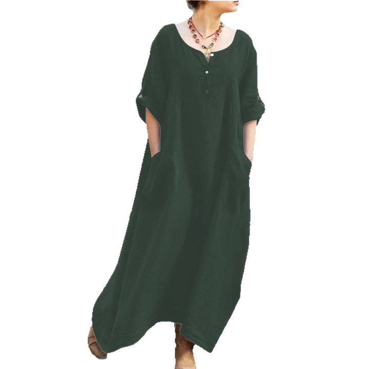 Long dress for women with button details and practical pockets Lune London